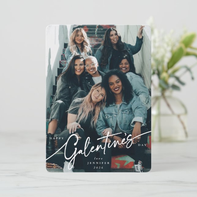 Elegant Script Galentine's Day Photo Card (Standing Front)