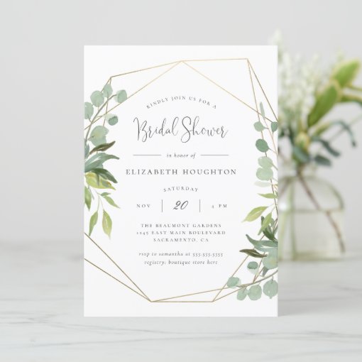 Elegant Script Geometric Greenery Bridal Shower Invitation | Zazzle