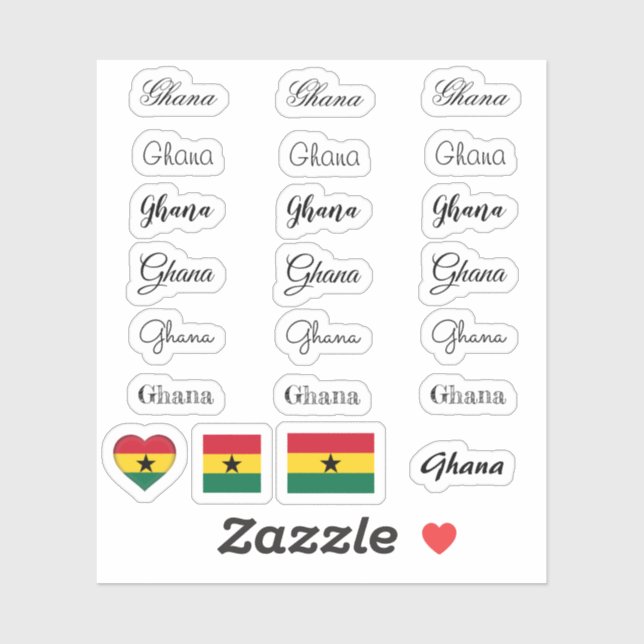 Elegant script Ghana & Ghanaian Flag /name Set Sticker (Sheet)