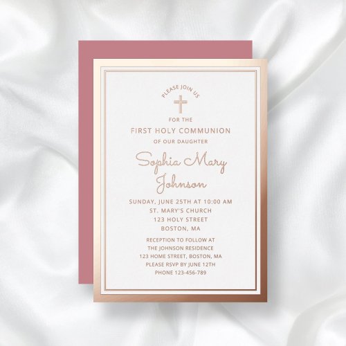 Elegant Script Girl First Communion  Foil Invitation