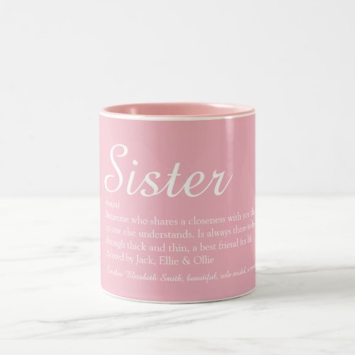 Elegant Script Girly Pink Cool Sister Definition Two_Tone Coffee Mug