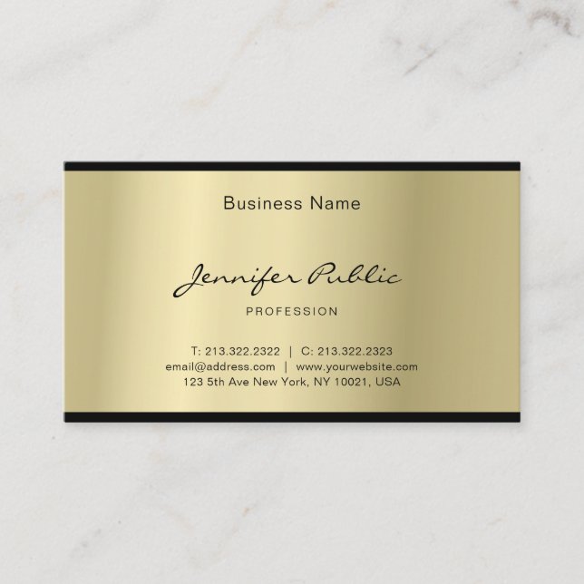 Elegant Script Glamorous Gold Professional Clean Business Card (Front)