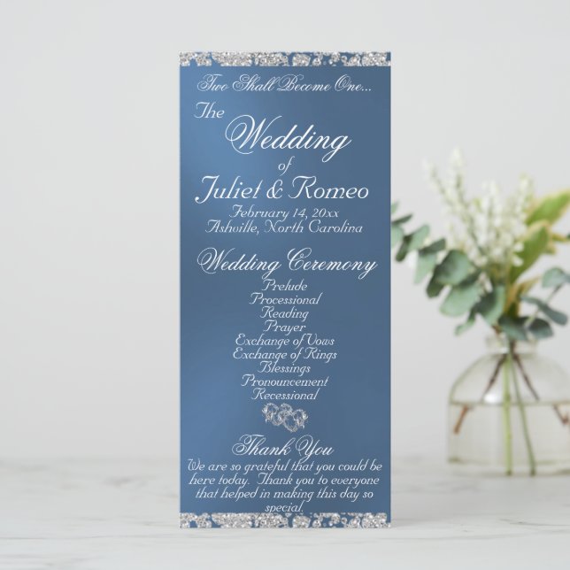 Elegant Script & Glitter - Blue Wedding Program (Standing Front)