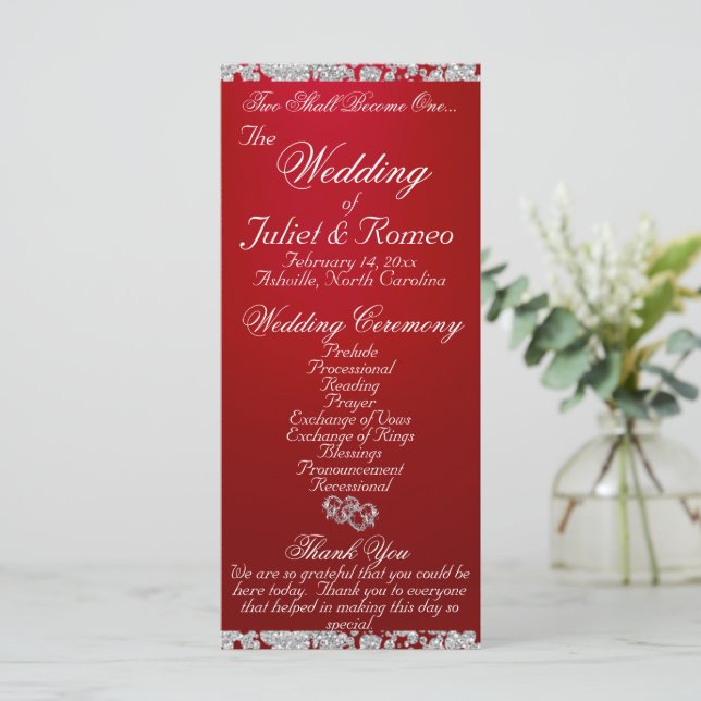Elegant Script & Glitter - Crimson Wedding Program (Standing Front)