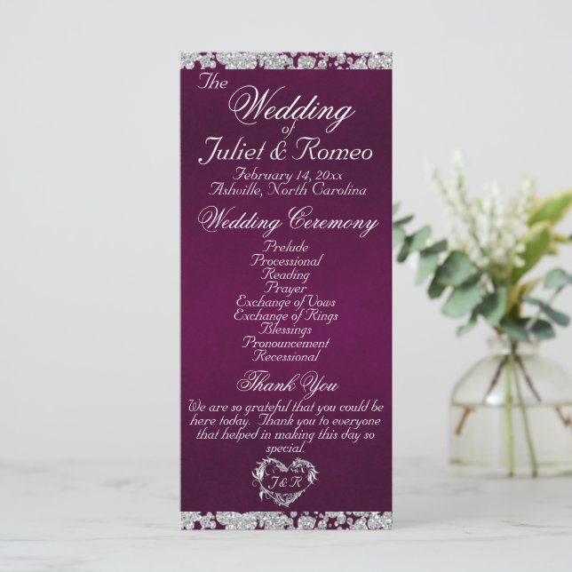 Elegant Script & Glitter - Purple Wedding Program (Standing Front)