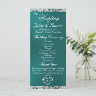 Elegant Script & Glitter - Teal Wedding Program