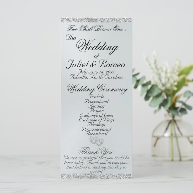 Elegant Script & Glitter - White Pearl Wedding Program (Standing Front)