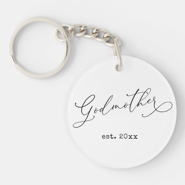 Elegant Script Godmother Established Date Photo Keychain (Front)