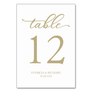 Elegant Script Gold and White Wedding Table Number