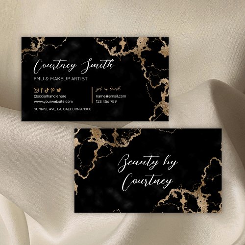 Elegant Script Gold  Black Marble Modern Unique Business Card