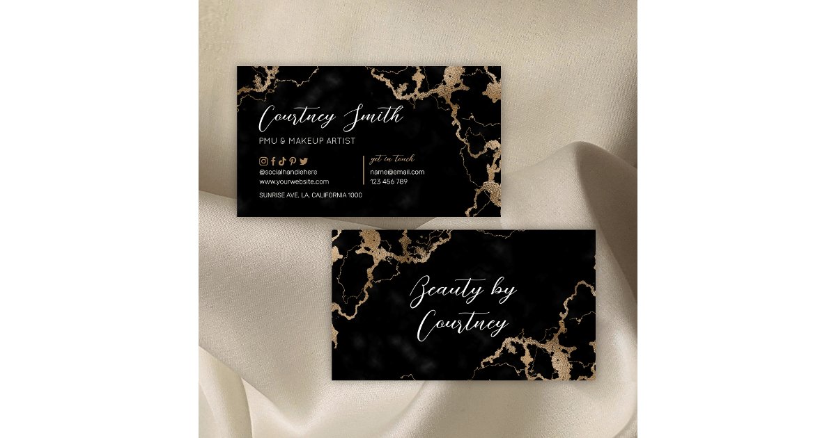 Elegant Script Gold & Black Marble Modern Unique Business Card | Zazzle