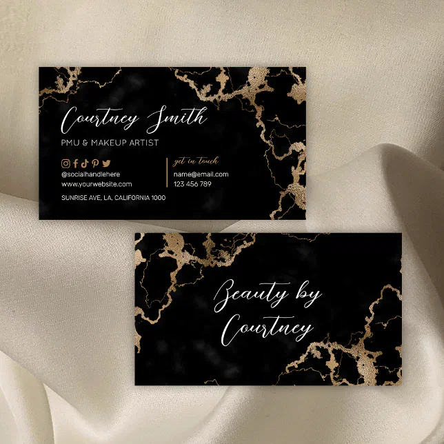 Elegant Script Gold & Black Marble Modern Unique Business Card | Zazzle