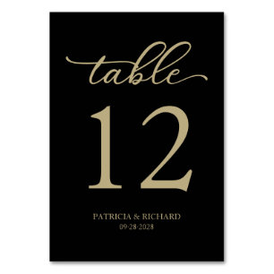 Elegant Script Gold Black Wedding Table Number