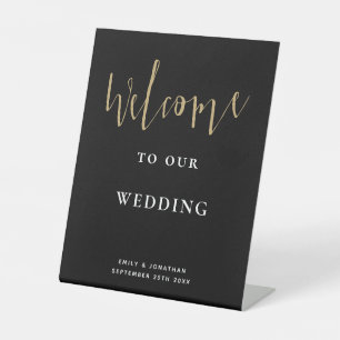 Elegant Script Gold Black Welcome to Wedding Pedestal Sign
