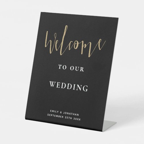 Elegant Script Gold Black Welcome to Wedding Pedestal Sign