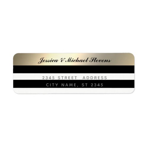 Elegant script gold blackwhite stripes wedding label