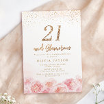 Elegant script gold & blush floral 21st birthday invitation<br><div class="desc">Modern chic "21 and glamorous" script,  trendy faux gold glitter and blush pink watercolor floral design,  elegant and stylish,  great 21st birthday party invitations.</div>