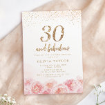 Elegant script gold & blush floral 30th birthday invitation<br><div class="desc">Modern chic "30 and fabulous" script,  trendy faux gold glitter and blush pink watercolor floral design,  elegant and stylish,  great 40th birthday party invitations.</div>