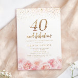 Elegant script gold & blush floral 40th birthday invitation<br><div class="desc">Modern chic "40 and fabulous" script,  trendy faux gold glitter and blush pink watercolor floral design,  elegant and stylish,  great 40th birthday party invitations.</div>