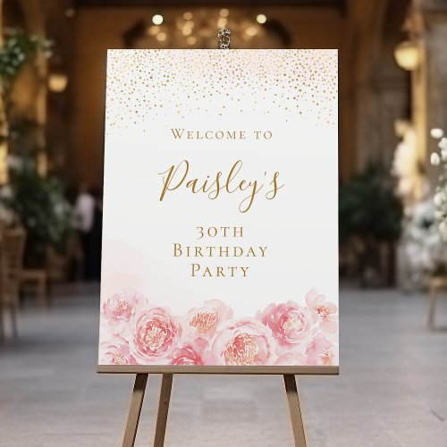 Elegant Script gold  blush floral birthday Foam Board