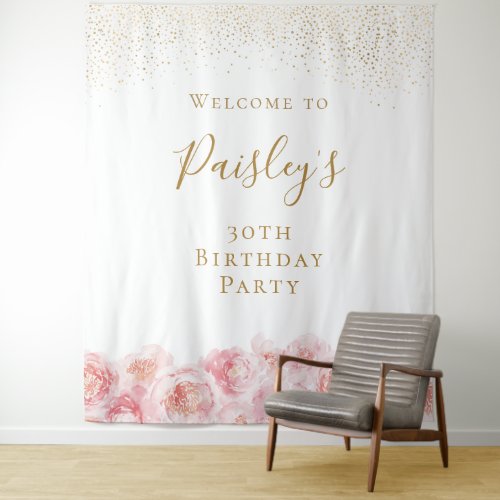 Elegant Script gold  blush floral birthday party Tapestry