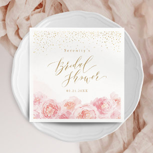 Elegant script gold & blush floral bridal shower napkins