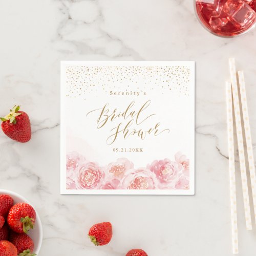 Elegant script gold  blush floral bridal shower napkins