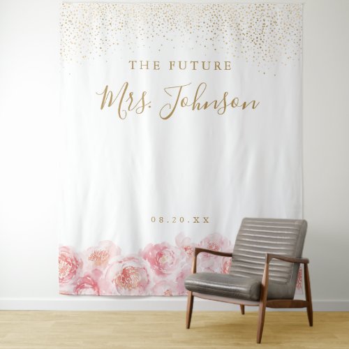 Elegant Script gold  blush floral bridal shower Tapestry