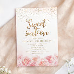 Elegant script gold & blush floral sweet sixteen invitation<br><div class="desc">Modern chic "sweet sixteen" script,  trendy faux gold glitter and blush pink watercolor floral design,  elegant and stylish,  great sweet 16 birthday party invitations.</div>