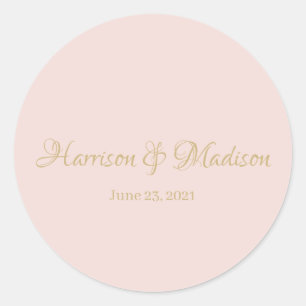 Elegant script gold blush pink Wedding favor Classic Round Sticker