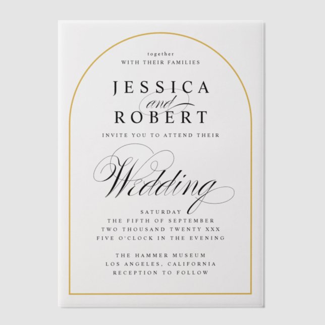 Elegant Script Gold Border Wedding Arch Vellum Invitations (Front)