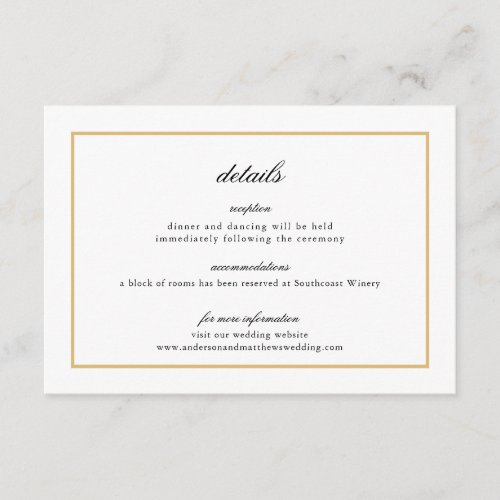 Elegant Script Gold Border Wedding Details Enclosure Card