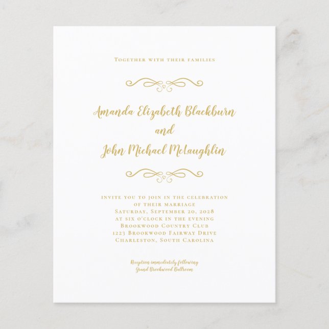 Elegant Script Gold Chic Budget Wedding Invitation (Front)