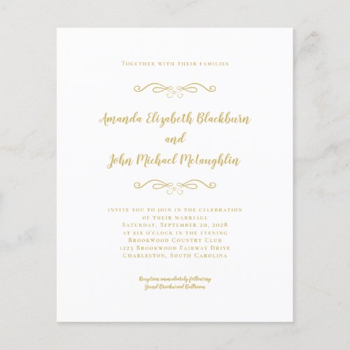 Elegant Script Gold Chic Budget Wedding Invitation