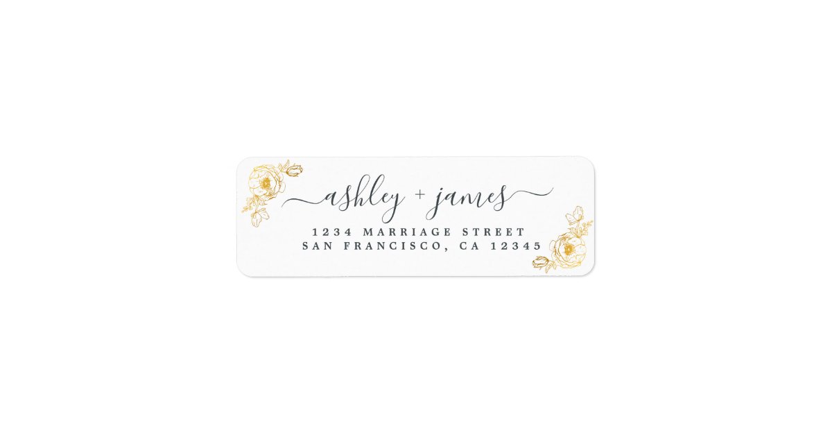 Elegant Script Gold Floral Wedding Return Address Label | Zazzle