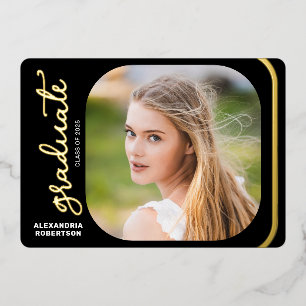 Elegant Script Gold Foil 2 Photo Graduation Party Foil Invitation