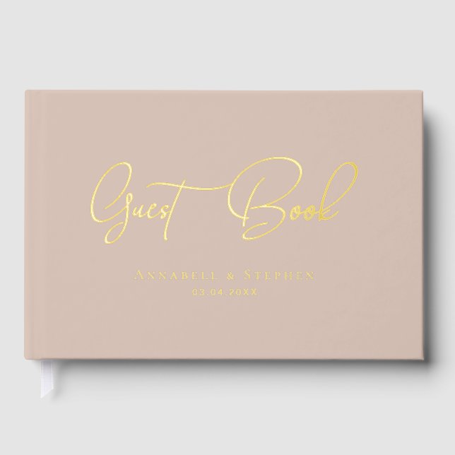 Elegant, Script Gold-Foil-Font Wedding Foil Guest Book (Front)