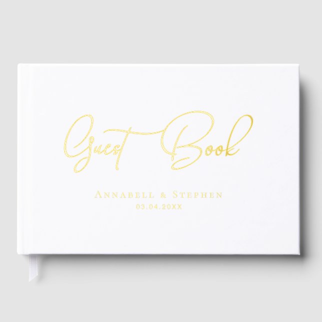 Elegant, Script Gold-Foil-Font Wedding Foil Guest Book (Front)