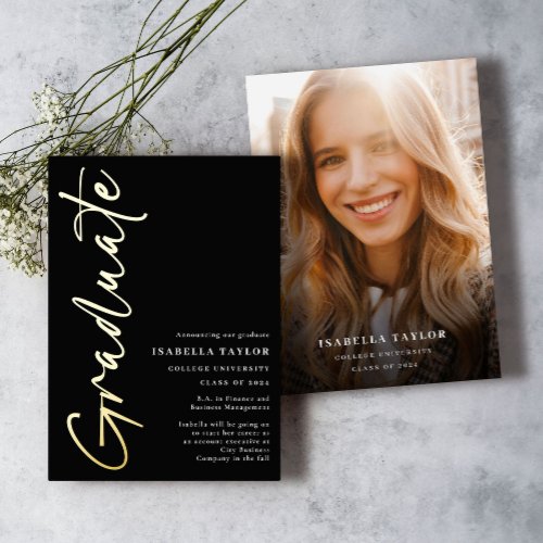 Elegant Script Gold Foil Graduation Announcement