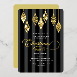 Elegant Script Gold Foil Ornaments Christmas Party Invitation