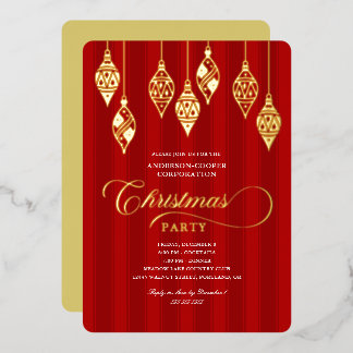 Elegant Script Gold Foil Ornaments Christmas Party Invitation