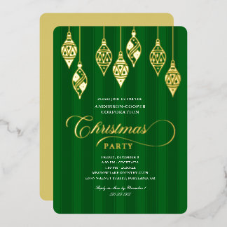 Elegant Script Gold Foil Ornaments Christmas Party Invitation