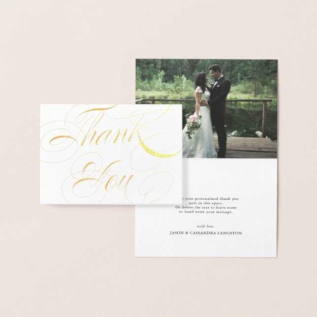 Elegant Script Gold Foil Photo Wedding Thank You Card (Display)