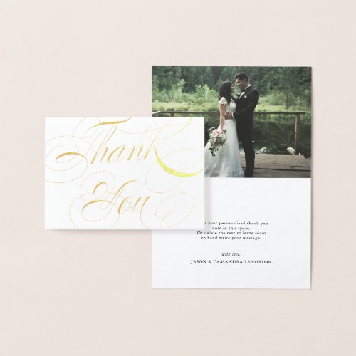 Elegant Script Gold Foil Photo Wedding Thank You Foil Card
