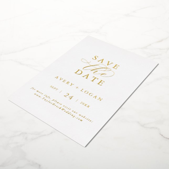 Elegant Script Gold Foil Save the Date Foil Invitation (Rotated)