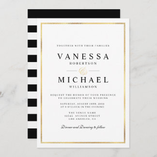 elegant script gold foil wedding invitation