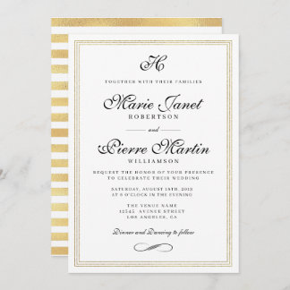 Elegant script gold foil wedding invitation