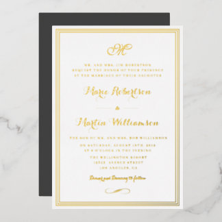 Elegant script gold frame wedding invitation foil invitation