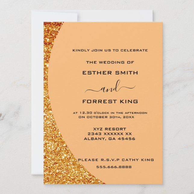 Elegant Script Gold Glitter Accent Wedding Invitation (Front)