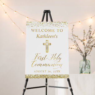 Elegant Script Gold Glitter First Holy Communion Foam Board